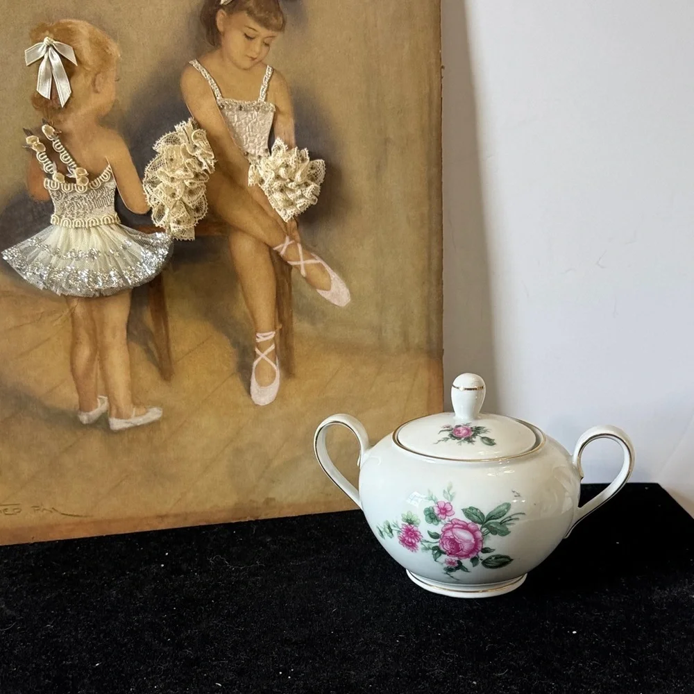 Vintage Royal Crown Germany Covered Sugar Bowl With Lid Pink Roses Gold Gild